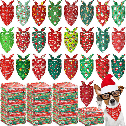 500 Pcs Christmas Bandanas for Dogs Xmas Bandanas Bulk with Santa Snowflake Candy Cane Patterns