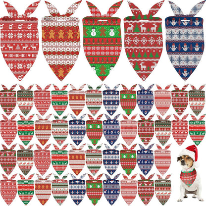 Weewooday 50 Pcs Christmas Bandanas for Dogs Xmas Bandanas Bulk with Ugly Sweater Patterns Soft