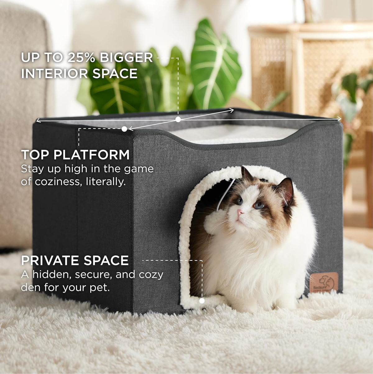Bedsure Cat Beds for Indoor Cats - Large Cat Cave for Pet Cat House with Fluffy Ball Hanging and