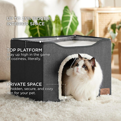 Bedsure Cat Beds for Indoor Cats - Large Cat Cave for Pet Cat House with Fluffy Ball Hanging and