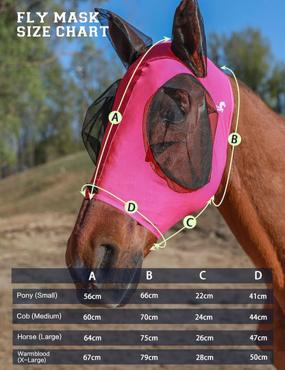 Horse Fly Mask Generous&Fine Mesh Eye Covers and Ears Elasticity Mask Snug Fitting Comfortable