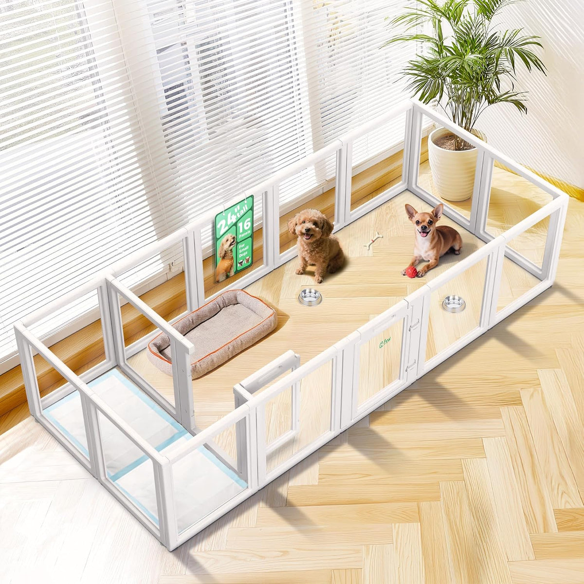 FXW AuraSpace Acrylic Indoor Unleashed Dog Playpen for Puppies and Small Dogs, 24 Inch, 16 Panels