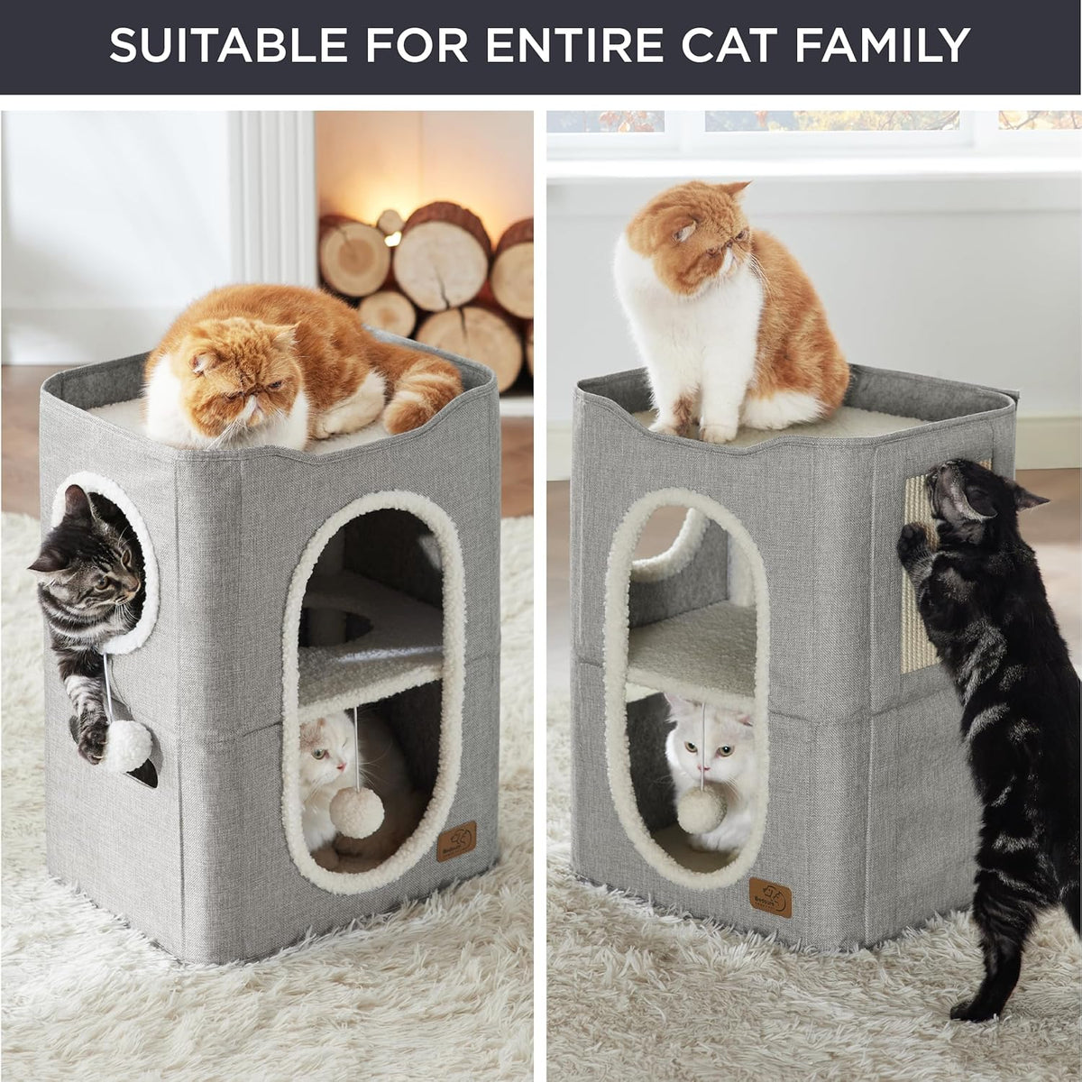 Bedsure 2 Story Cat House - Cat Condos for Indoor Cats with Scratch Pad and Fluffy Ball Hanging