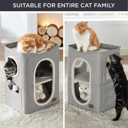 Bedsure 2 Story Cat House - Cat Condos for Indoor Cats with Scratch Pad and Fluffy Ball Hanging