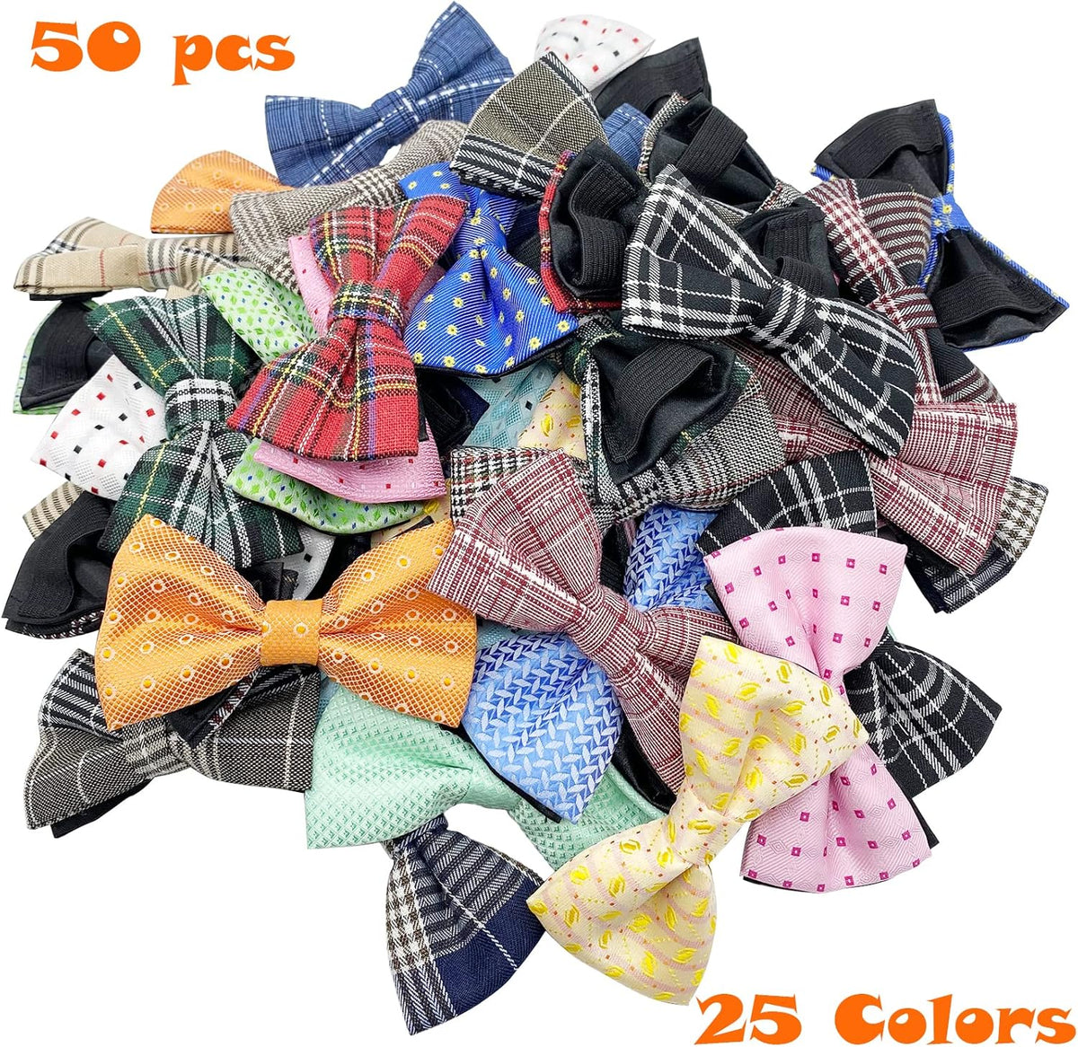 Dog Bow Tie / 50 Pcs Adjustable Elastic Rubber Band Double Layer Bow Ties for Small Medium Large