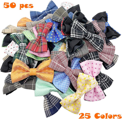 Dog Bow Tie / 50 Pcs Adjustable Elastic Rubber Band Double Layer Bow Ties for Small Medium Large