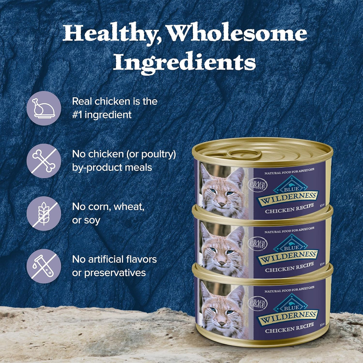 Blue Buffalo Wilderness Natural Wet Cat Food Paté, High-Protein & Grain-Free Recipe, Chicken