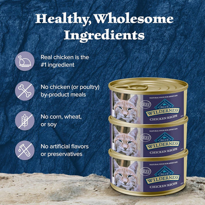Blue Buffalo Wilderness Natural Wet Cat Food Paté, High-Protein & Grain-Free Recipe, Chicken