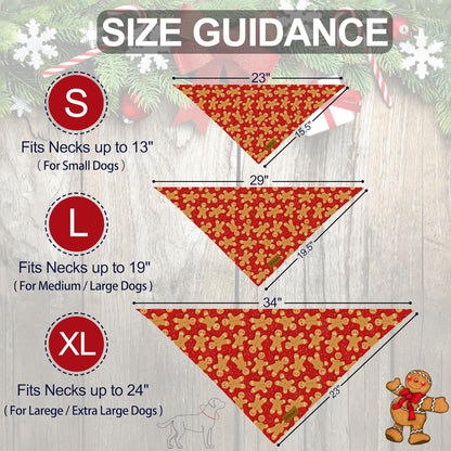Christmas Dog Bandanas - 2 Pack Reversible Gingerbread Man Dog Scarf for Boy & Girl, Premium