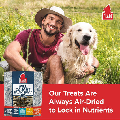 PLATO Pet Treats Fish Dog Treats - Air-Dried, Single Ingredient Dog Treat - with Omega 3 & 6 Fatty