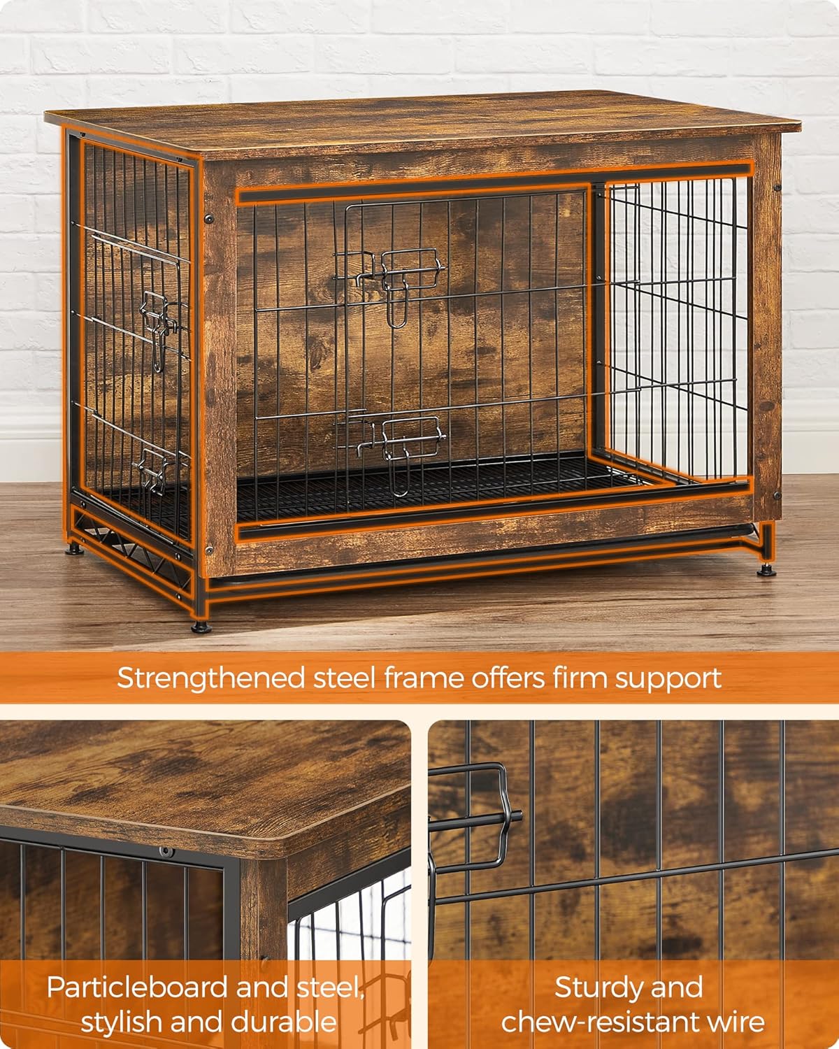 Feandrea Dog Crate Furniture, 38.6" Side End Table, Modern Kennel for Dogs Indoor up to 70 lb