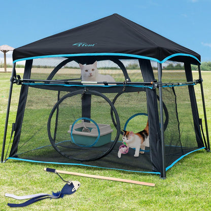 Cat Enclosure and Cat Tower Tent with Two Styles of canopiesfor Indoor and Outdoor,X-Large Outdoor