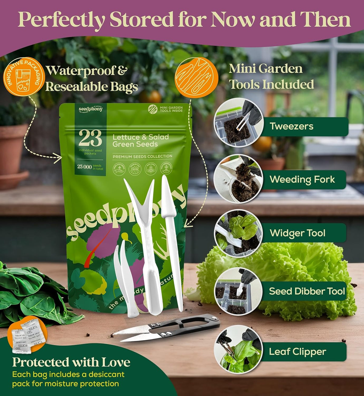 23 Lettuce & Salad Greens Seeds Variety Pack - 25,000+ Non-GMO Heirloom Greens Seeds for Planting