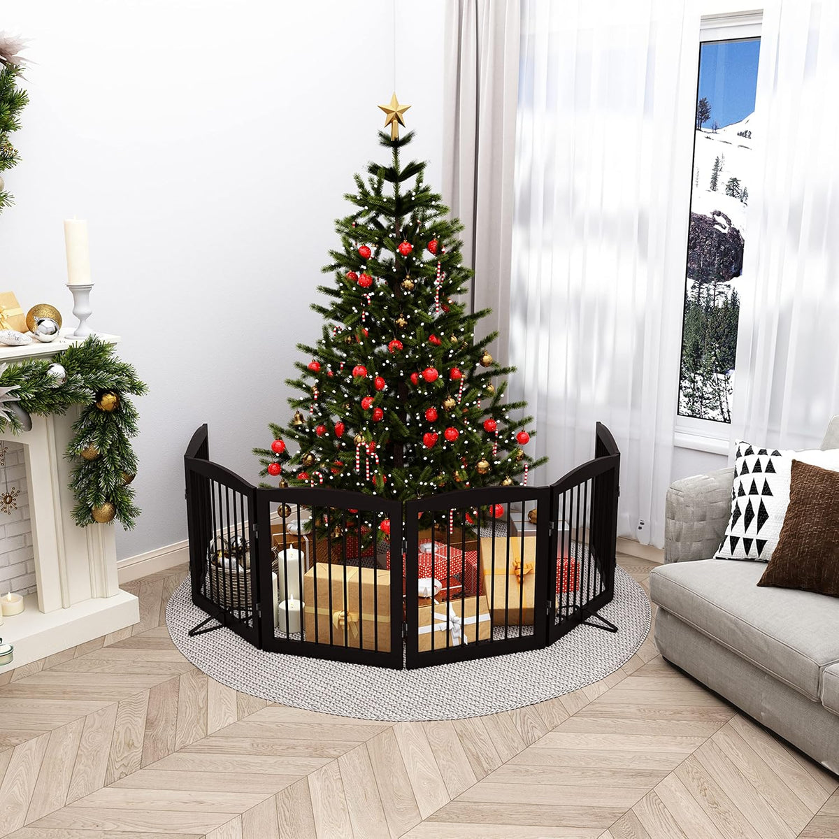 Freestanding Pet Gate for Dogs, Foldable Wooden Dog Gate for House, Extra Wide Indoor Pet Barrier