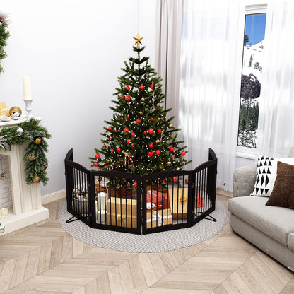 Freestanding Pet Gate for Dogs, Foldable Wooden Dog Gate for House, Extra Wide Indoor Pet Barrier