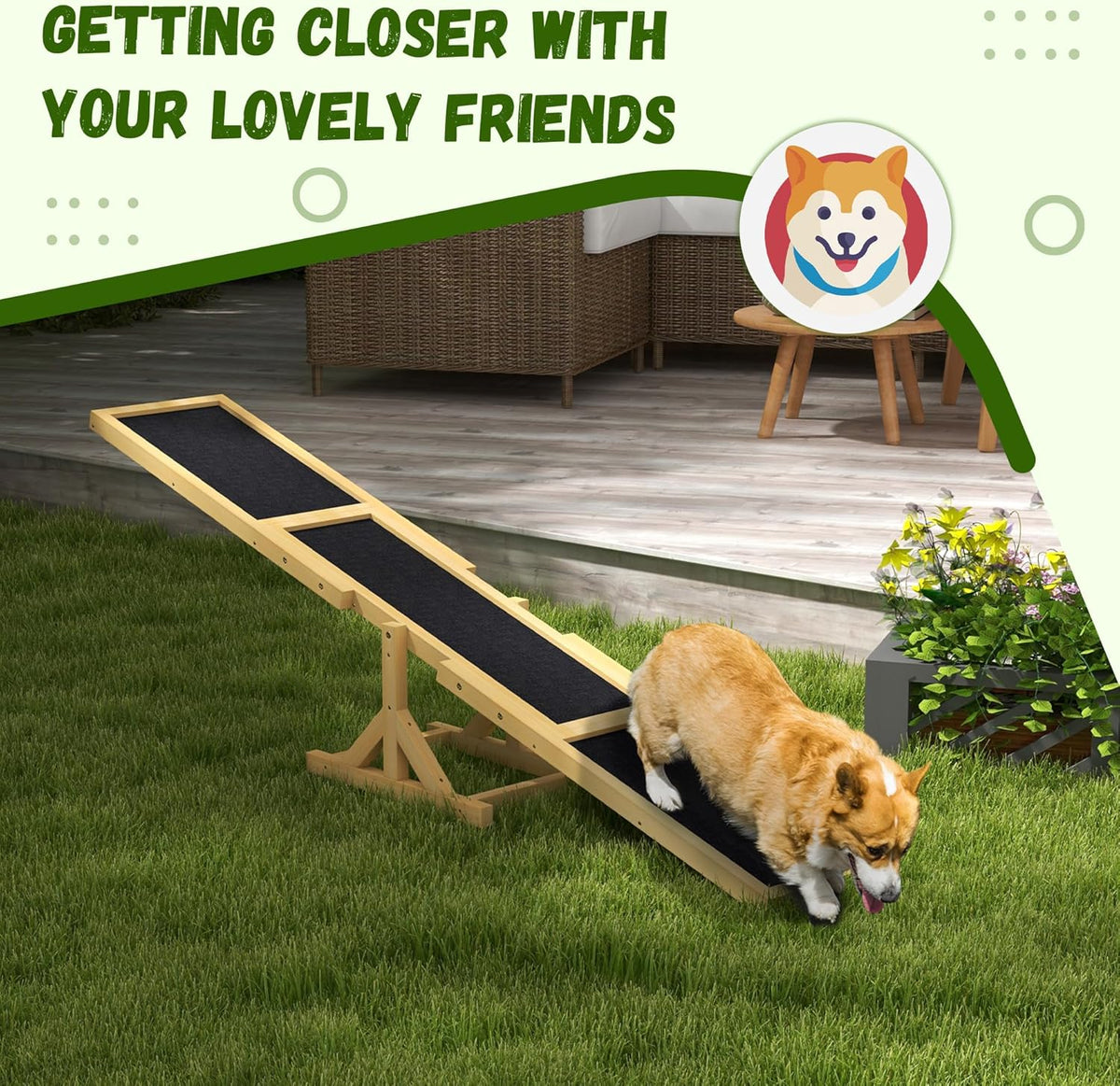 PawHut Wooden Dog Agility Seesaw for Training and Exercise, Platform Equipment Run Game Toy