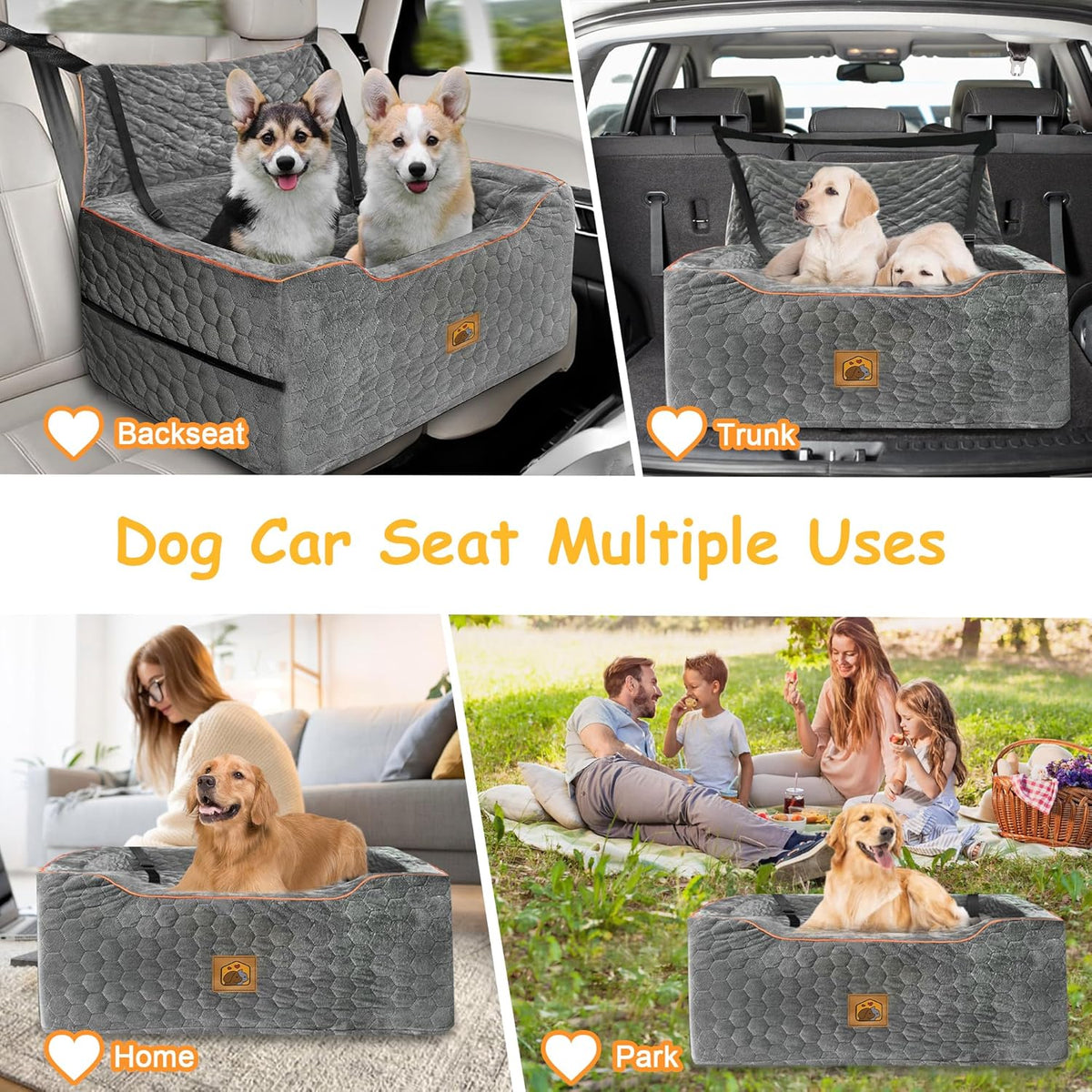 Dog Car Seat for Medium/Large Dog Booster Seat Under 60 lbs or 2 Small Dogs, Multi-Functional Pet