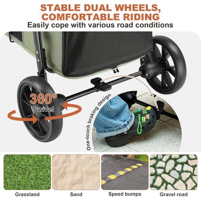 Medium Dog Stroller, Dual Entry One-Touch Folding,Small and Medium Pet Stroller,360° Rotating Front