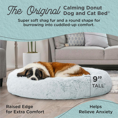 Best Friends by Sheri Original Calming Donut Dog and Cat Bed, Shag Faux Fur, Frost Gray, XL (45in x
