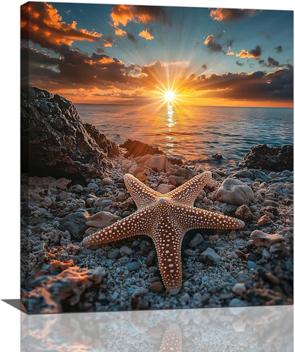 Beach Starfish Wall Decor Ocean Starfish Wall Art Sunset Scenery Coastal Theme Pictures Canvas