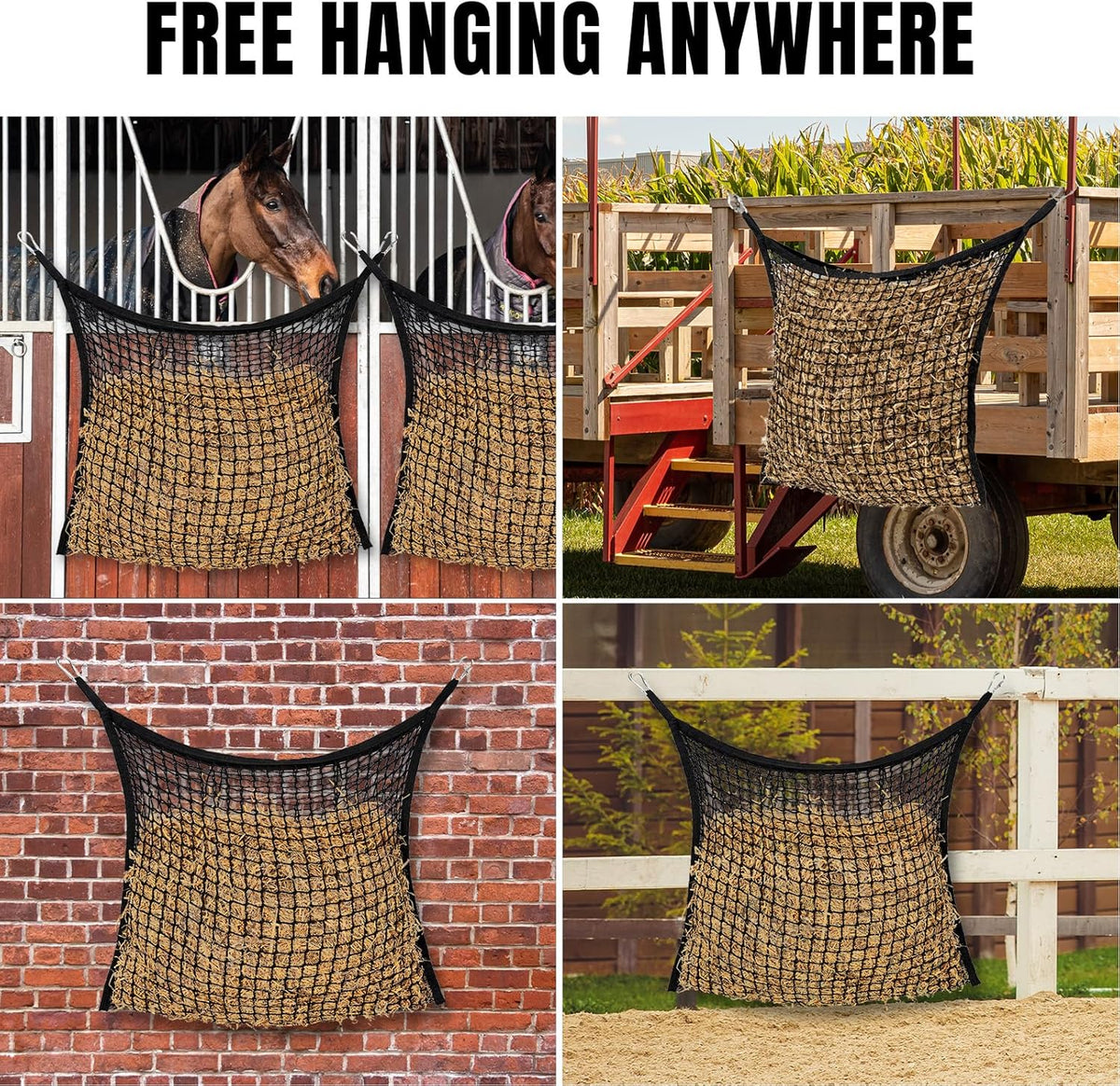 4 PCS Slow Feed Hay Net for Horses, Large Capacity Hay Bags for Horses Goats Sheep Donkey Trailer