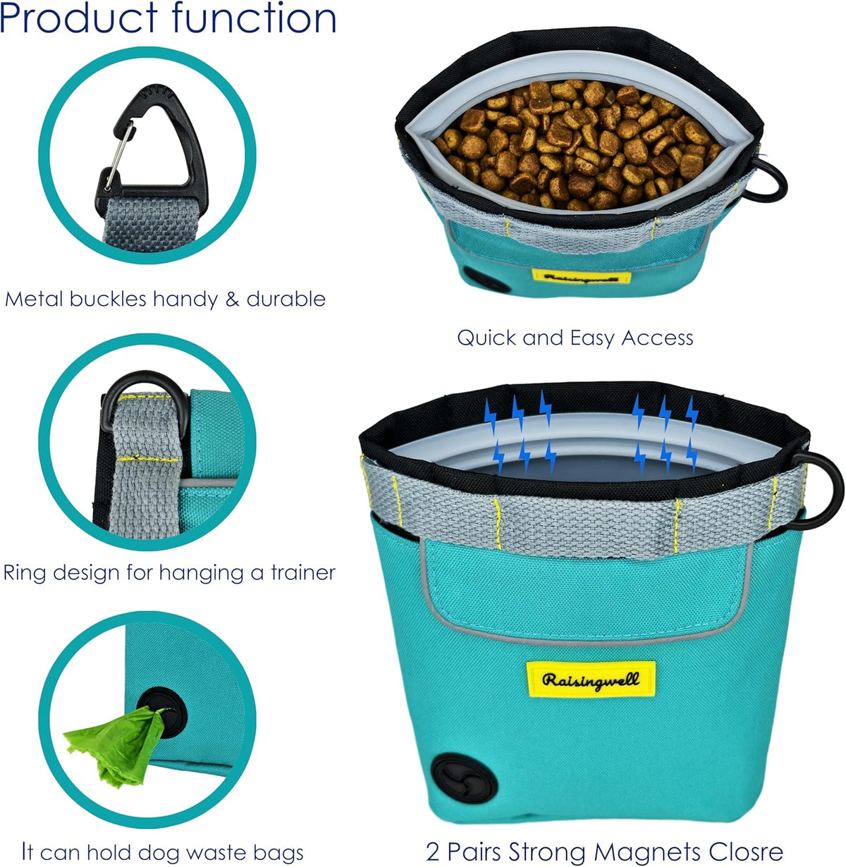 Dog Treat Pouch for Pet Walking and Training with Clicker 2 Cup Silicone Bag Small Fanny Pack