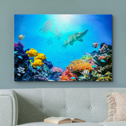 wall26 Canvas Print Wall Art Vibrant Coral Reef Shark Fish Anemone Reef Nature Animals Photography