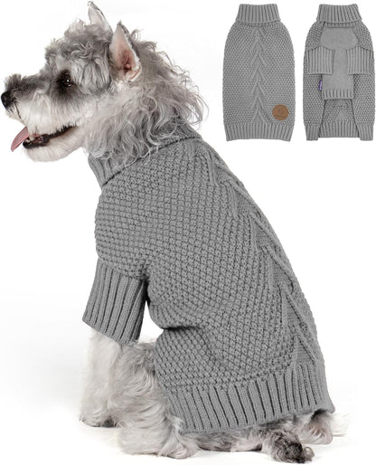 cyeollo Small Dog Sweater with Leash Hole Turtleneck Knitted Warm Dog Clothes Puppy Sweaters for