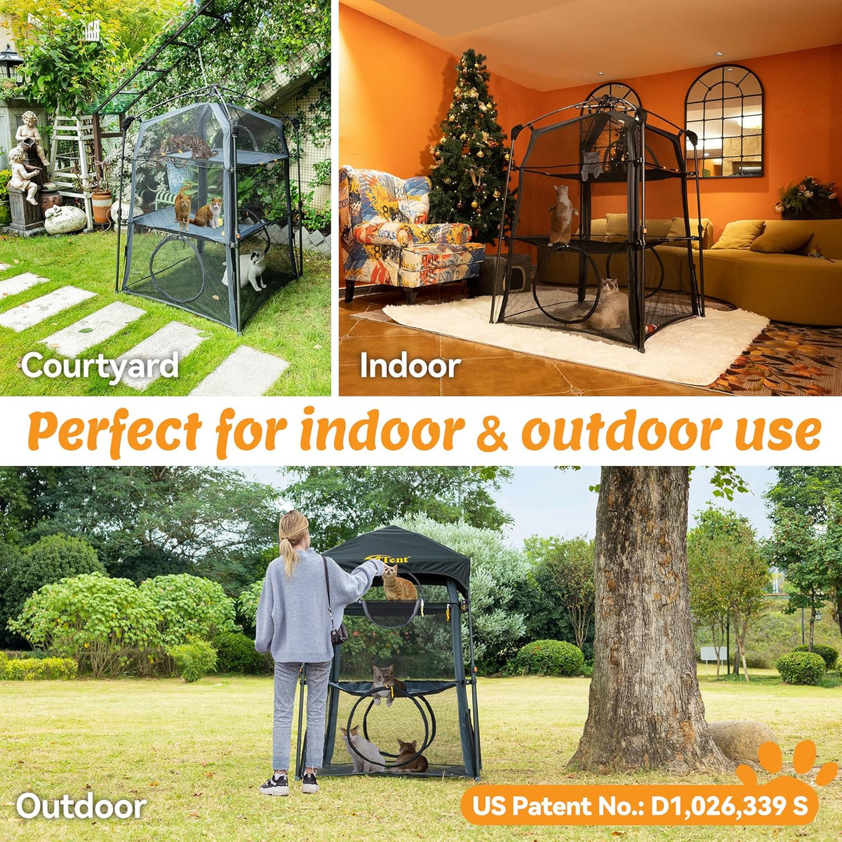 Extra Large Catio Outdoor Cat Enclosure,3 Tier Cat Tower Tent Weatherproof & Sunproof with 3 Doors