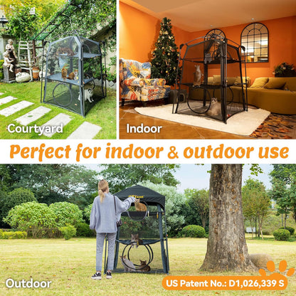 Extra Large Catio Outdoor Cat Enclosure,3 Tier Cat Tower Tent Weatherproof & Sunproof with 3 Doors