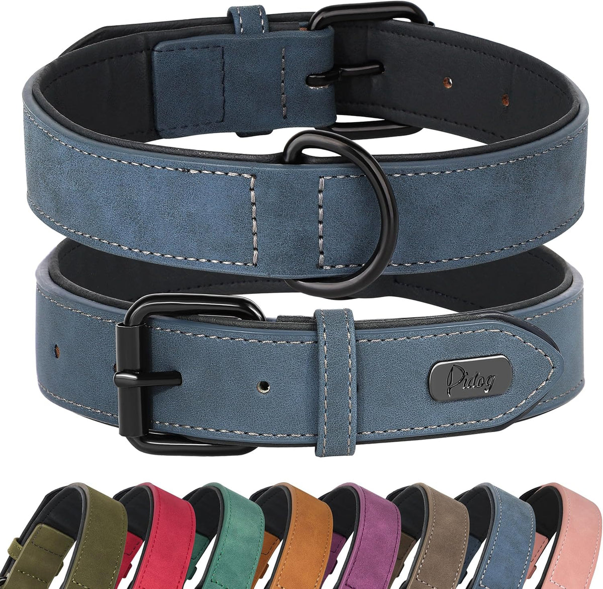 Didog Soft Padded PU Leather Dog Collar, Breathable and Adjustable Dog Collars for Medium Dogs