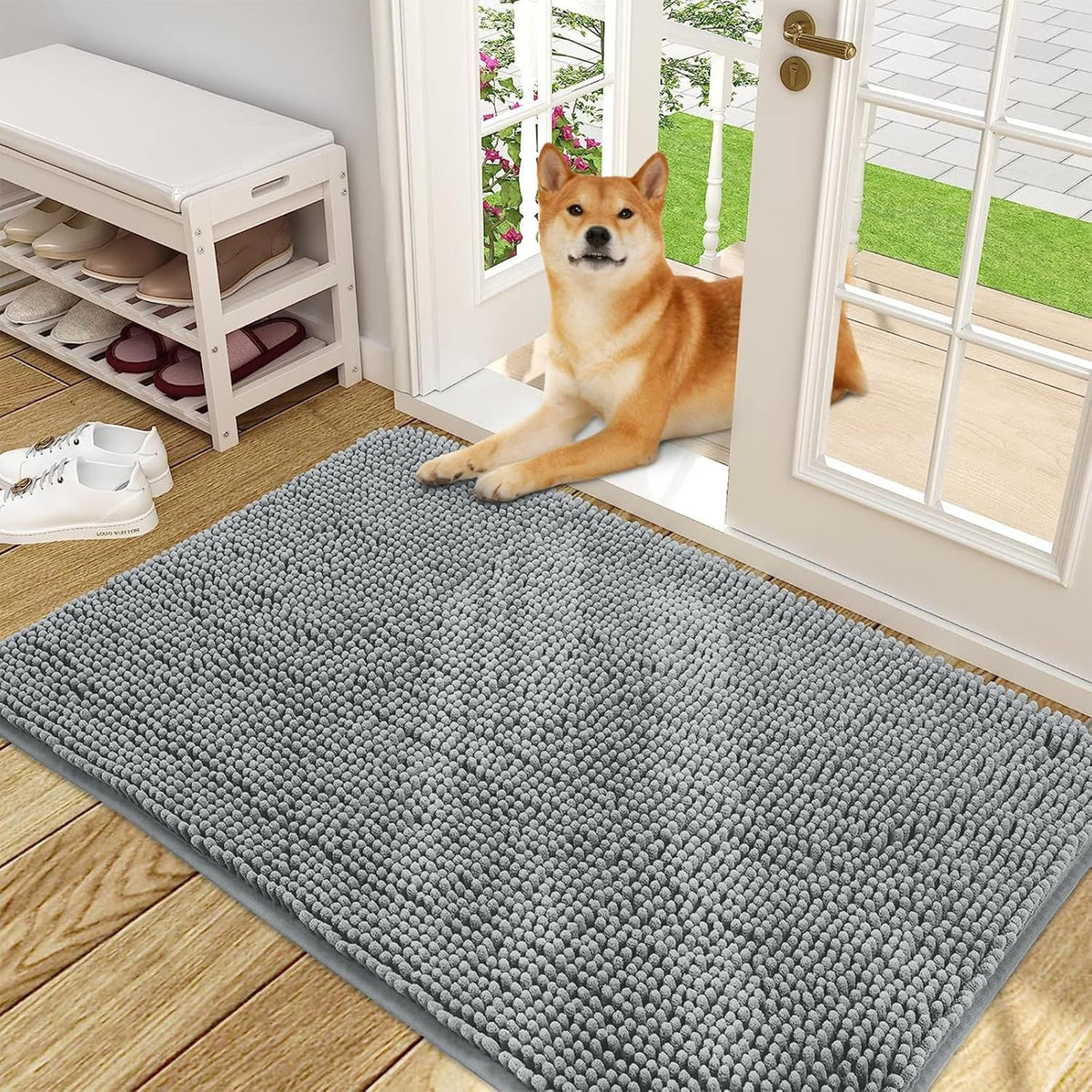 OLANLY Dog Door Mat for Muddy Paws 48x30, Absorbs Moisture and Dirt, Absorbent Non-Slip Washable