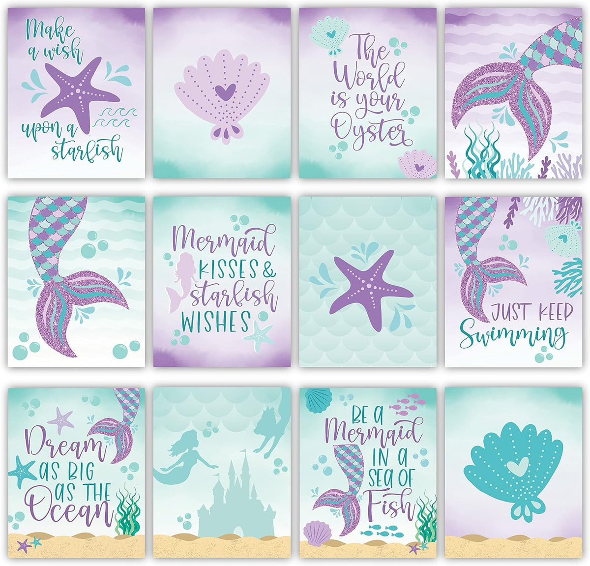 Hadley Designs 6 Mermaid Wall Decor – Reversible Magical Mermaid Wall Art for Nursery & Bathroom