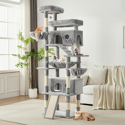 Cat Tree, 80-Inch Large Cat Tower with 9 Scratching Posts, 2 Perches, 2 Caves, 2 Basket, 2 Stairs