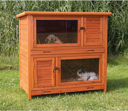TRIXIE natura Insulated Rabbit Hutch, 2-Story Outdoor Bunny House, Small Animal Hutch with Ramp