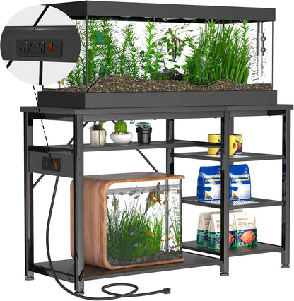 55-75 Gallon Fish Tank Stand: Heavy Duty Aquarium Stand with Power Outlets and Cabinet for Fish