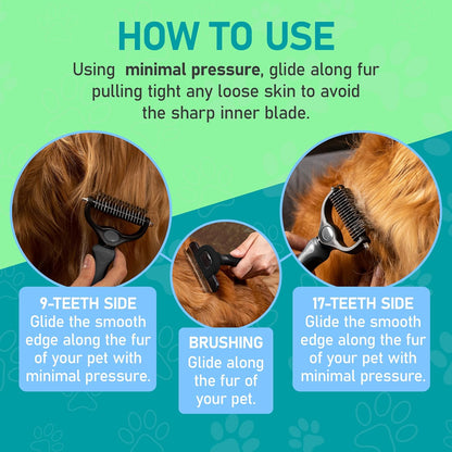 Maxpower Planet Pet Grooming Brush - Double Sided Undercoat Rake for Dogs and Cats, Extra Wide