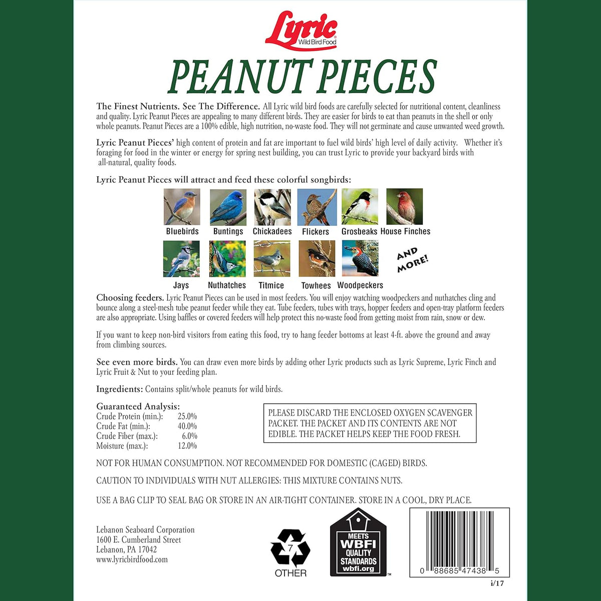 Lyric Peanut Pieces Wild Bird Seed - No Waste Bird Food - Attracts Titmice, Woodpeckers, Chickadees
