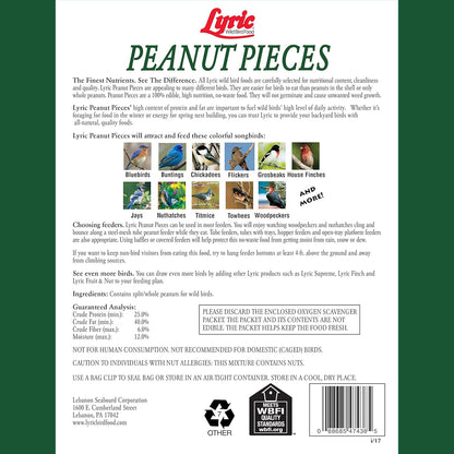Lyric Peanut Pieces Wild Bird Seed - No Waste Bird Food - Attracts Titmice, Woodpeckers, Chickadees