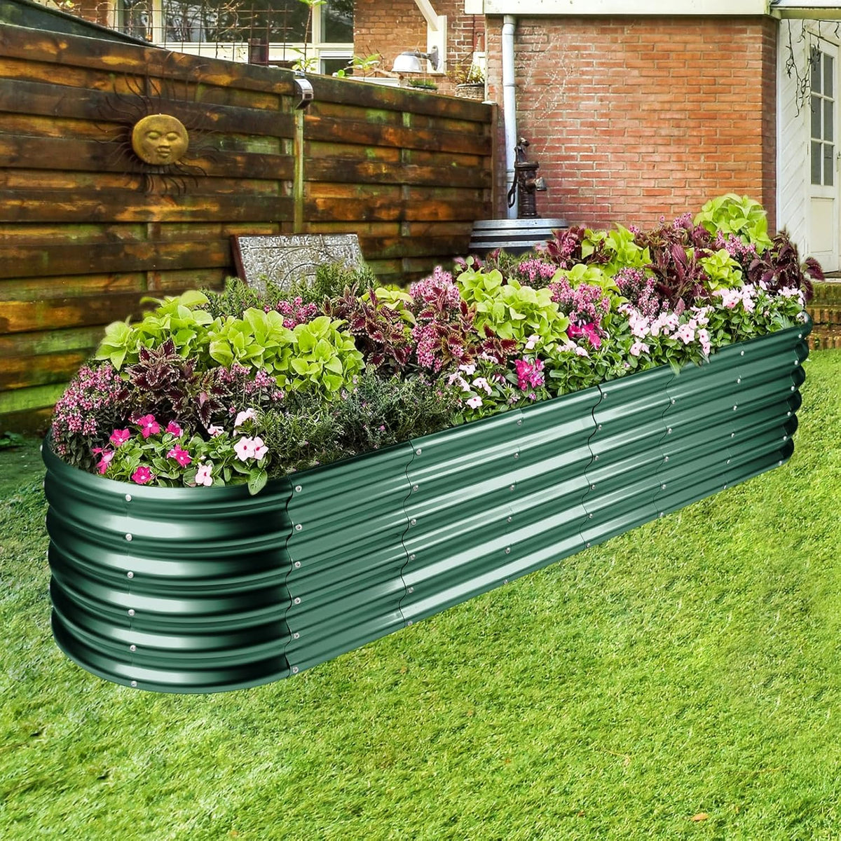 Land Guard 8×2×1.5ft Galvanized Raised Garden Bed Kit, Raised Garden Boxes Outdoor, Oval Metal