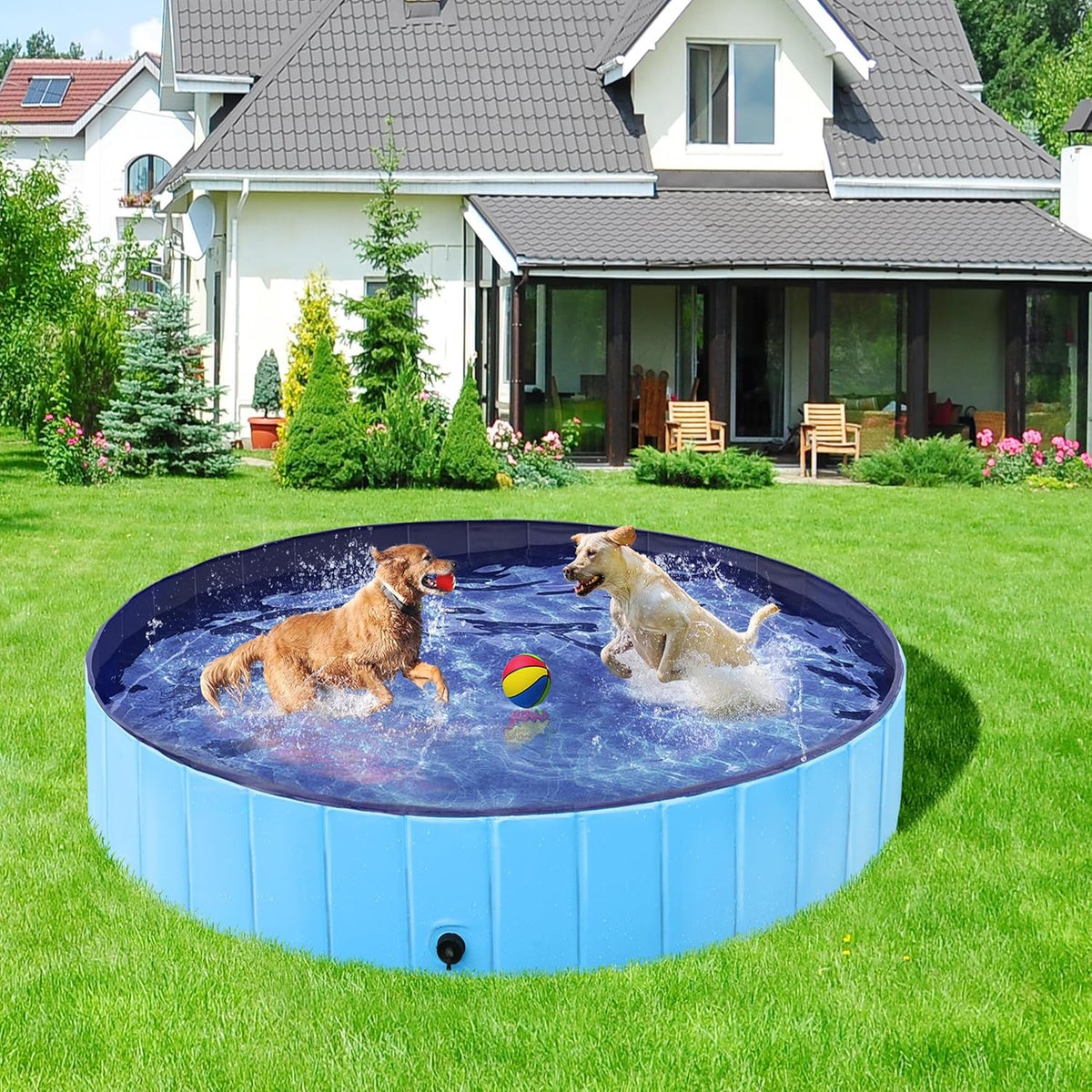 Yaheetech Foldable Dog Pools 63 x 12 Inches Collapsible Hard Plastic Pets Swimming Pool Portable