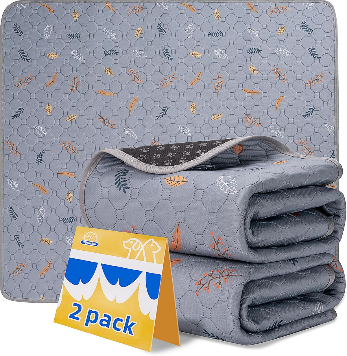 Sunheir Washable Pee Pads for Dogs - 2-Pack Thick Heavy-Absorbency Reusable Pee Pads Prevent