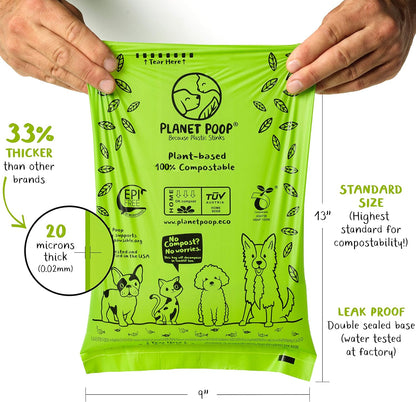 PLANET POOP Home Compostable Dog Poop Bags on Refill Rolls, 60 Un-Scented Pet Waste Bags, Thick