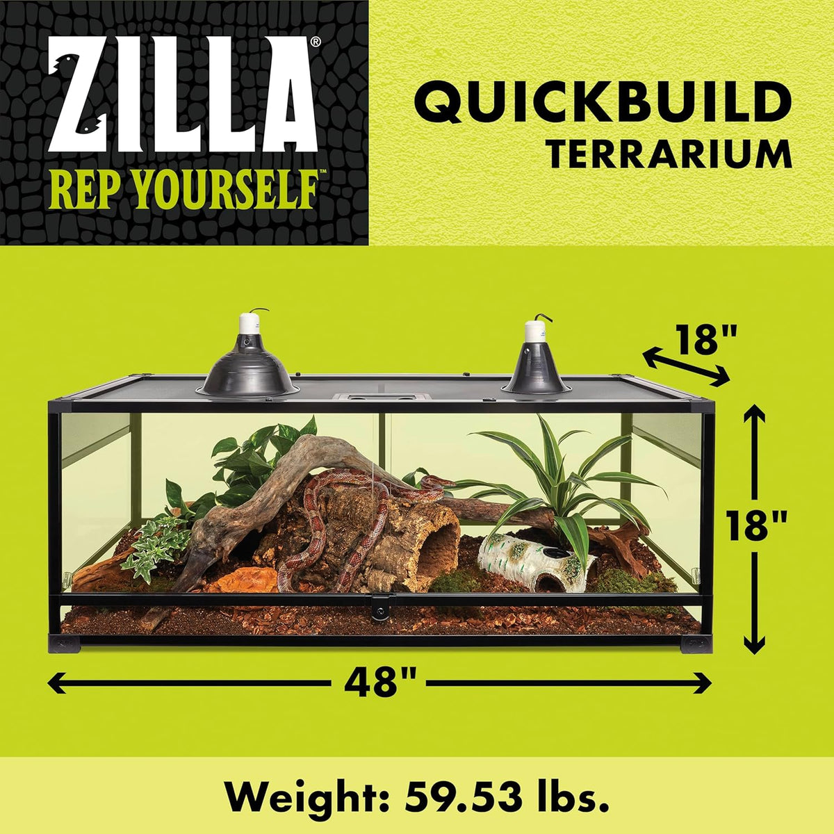 Zilla QuickBuild Reptile 65 Gallon Glass Terrarium Habitat with Sliding Door For Geckos, Snakes