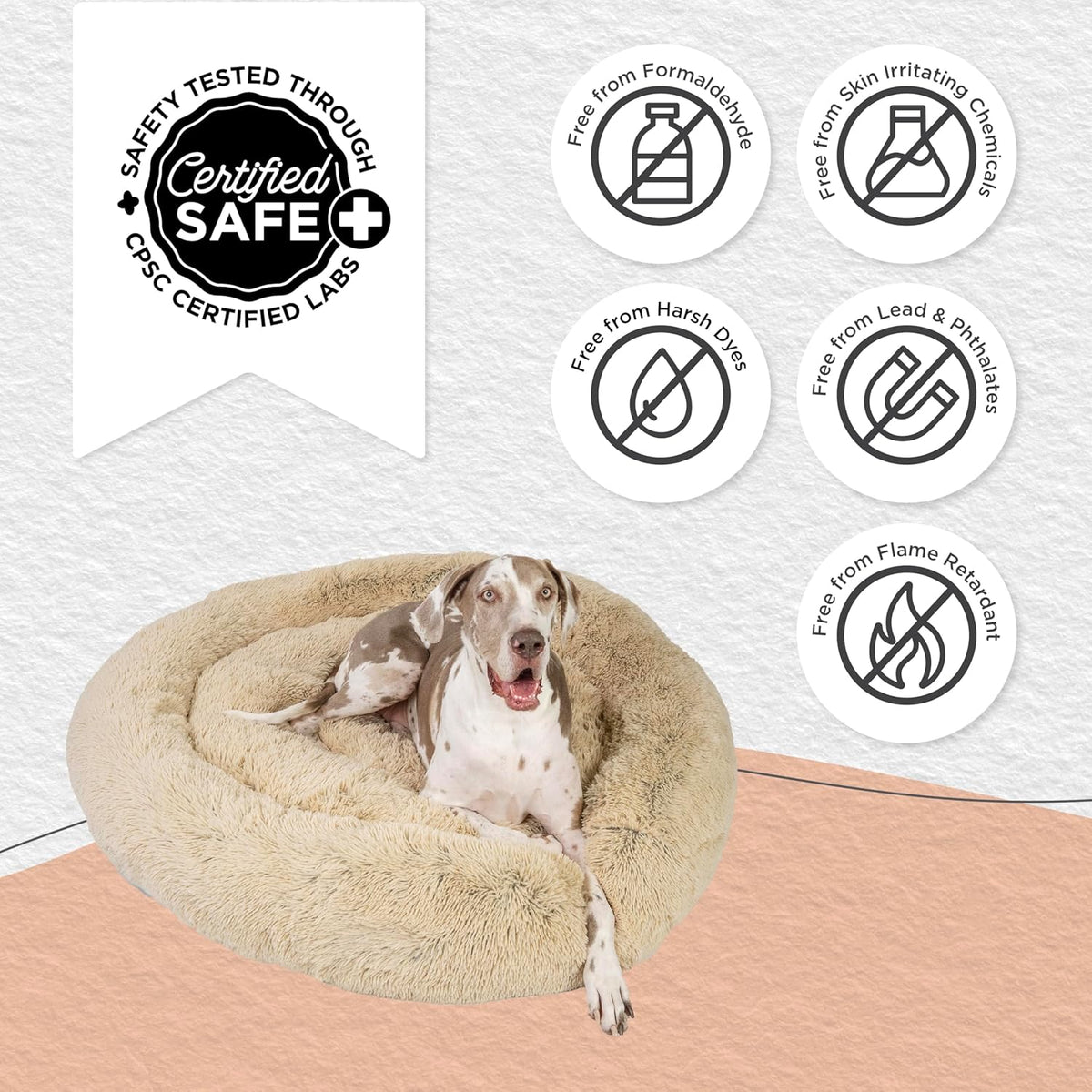 Best Friends by Sheri Original Calming Donut Dog and Cat Bed, Shag Faux Fur,Taupe, XXL (54in x