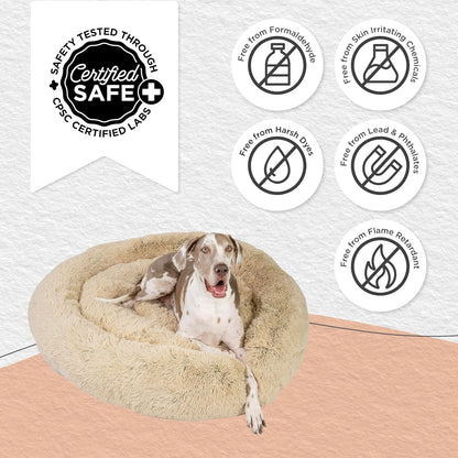 Best Friends by Sheri Original Calming Donut Dog and Cat Bed, Shag Faux Fur,Taupe, XXL (54in x