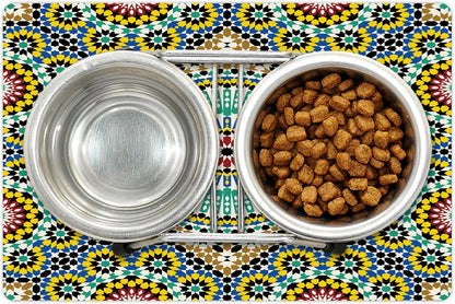 Lunarable Moroccan Pet Mat for Food and Water, Architectural Glaze Wall Tile Ceramic Historical