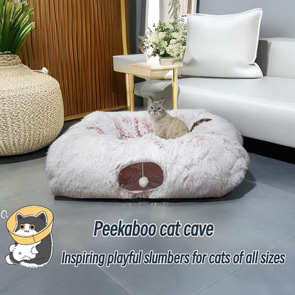 XxingSheep Extra Large Cat Tunnel Bed for Indoor Cats Peekaboo Cat Cave Donut with Center