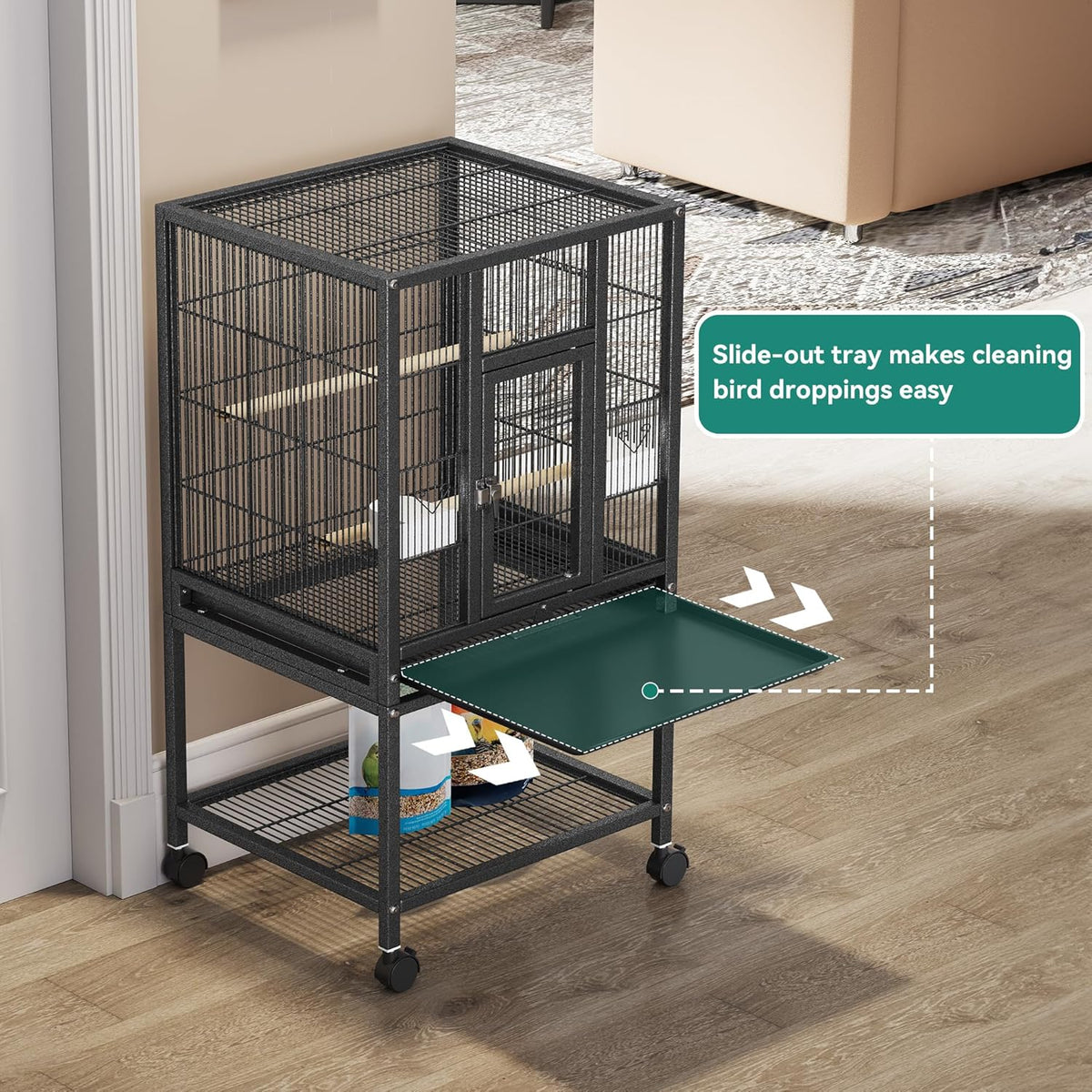 YITAHOME 41 inches Metal Bird Cage for Parakeets: Large Parrot Cages with Tray, Food Boxes, and