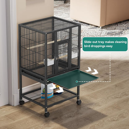 YITAHOME 41 inches Metal Bird Cage for Parakeets: Large Parrot Cages with Tray, Food Boxes, and